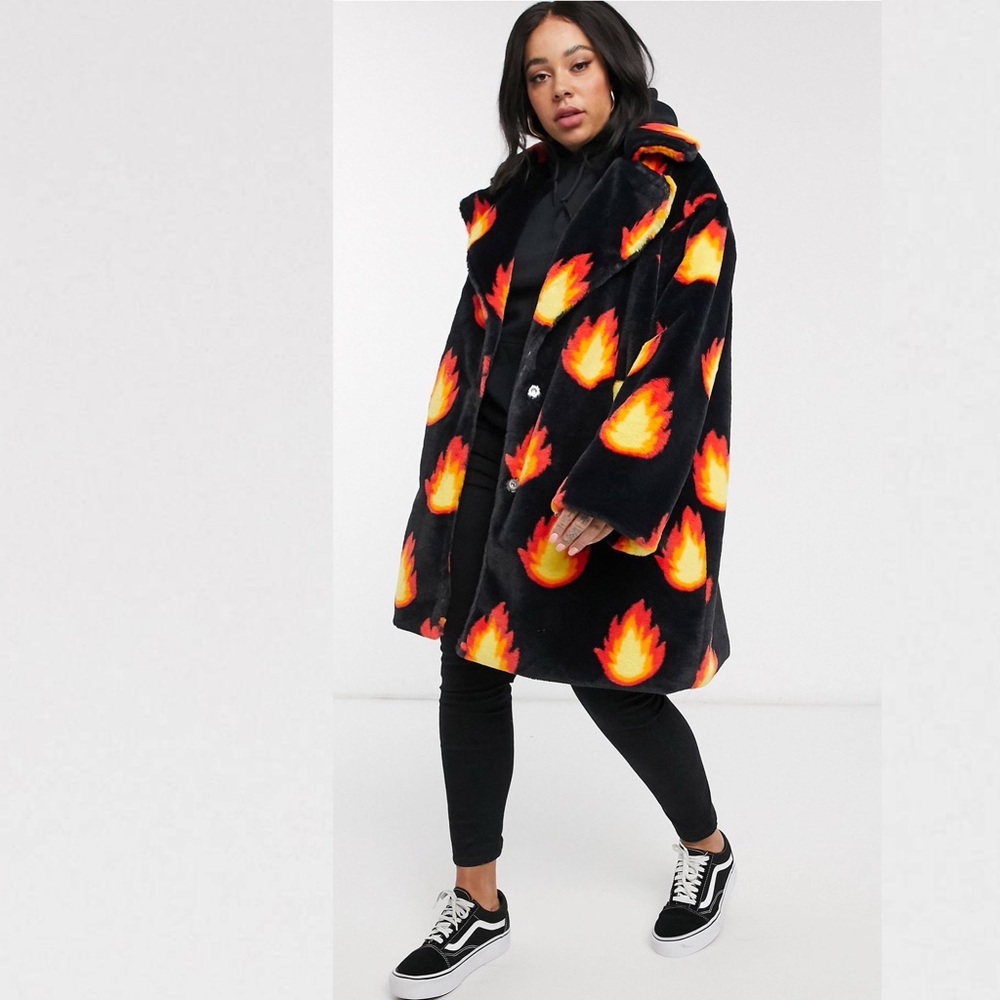 Daisy Street Plus coat in flame print faux fur